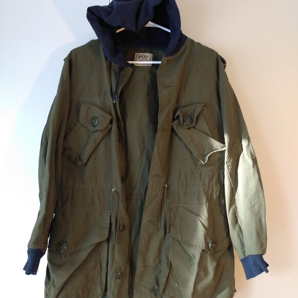 Vintage Army Shirt Jacket Hoodie Shacket OOAK Olive Green Blue Size Small - Picture 2 of 10